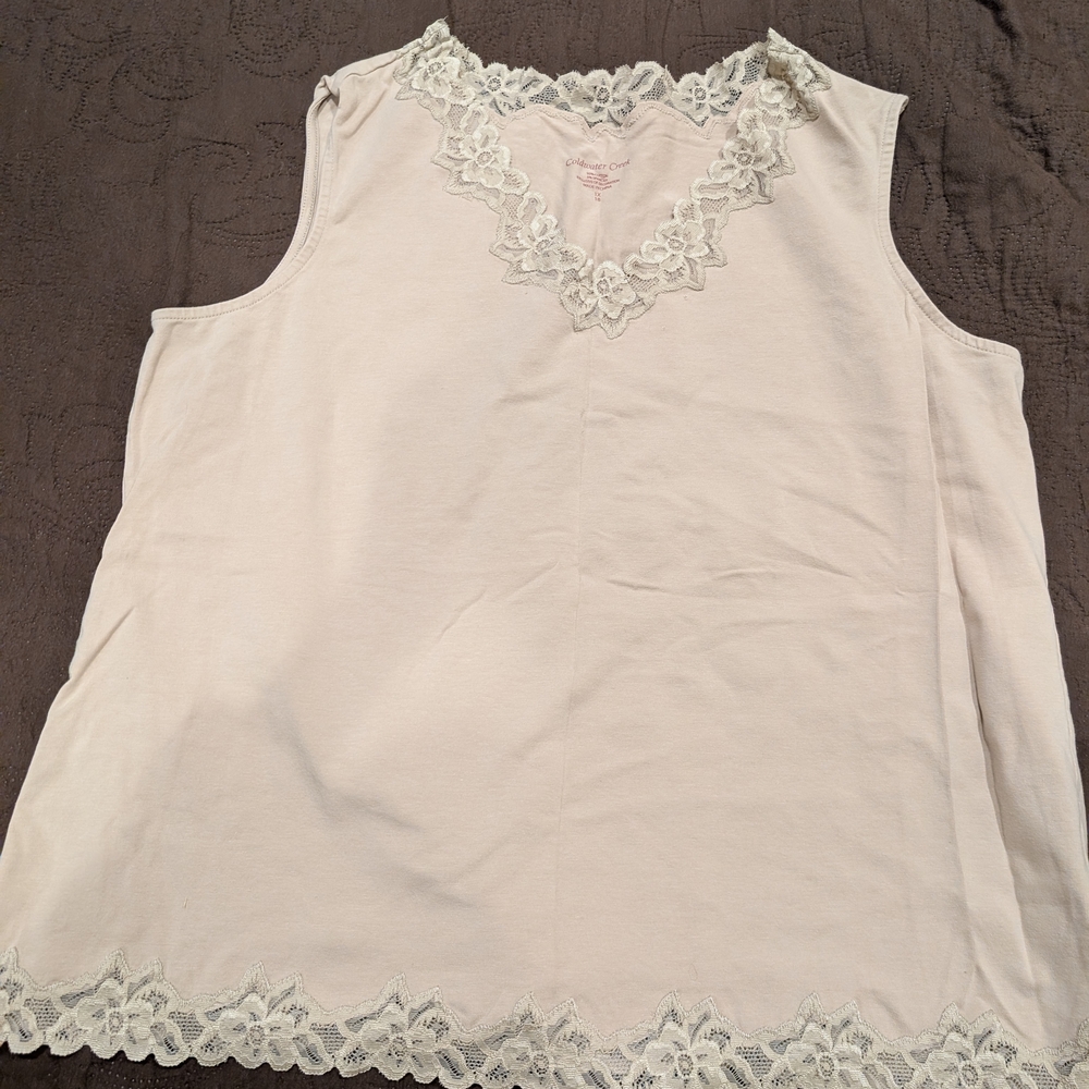 Coldwater Creek Double Lace Tank Top - Size 1x/18 Taupe